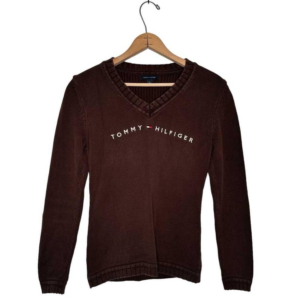 Tommy Hilfiger | Brown Ribbed V-neck Sweater Y2K Size Medium